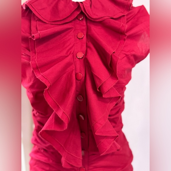 Red Ruffled & Ruched Top - Picture 2 of 9